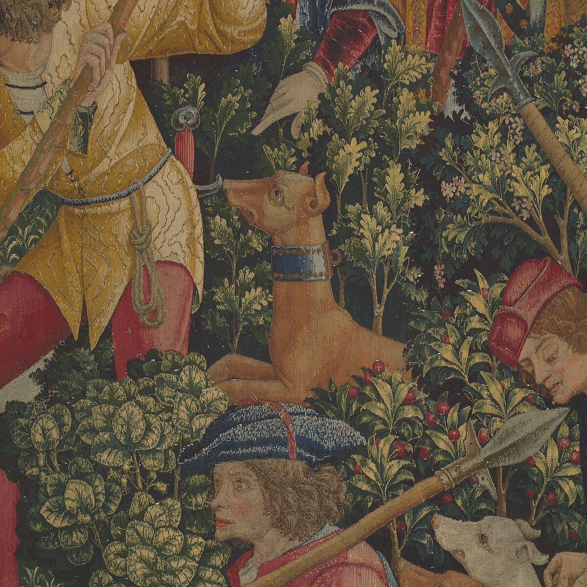 The Unicorn Crosses a Stream (from the Unicorn Tapestries), Wool warp with wool, silk, silver, and gilt wefts, French (cartoon)/South Netherlandish (woven)