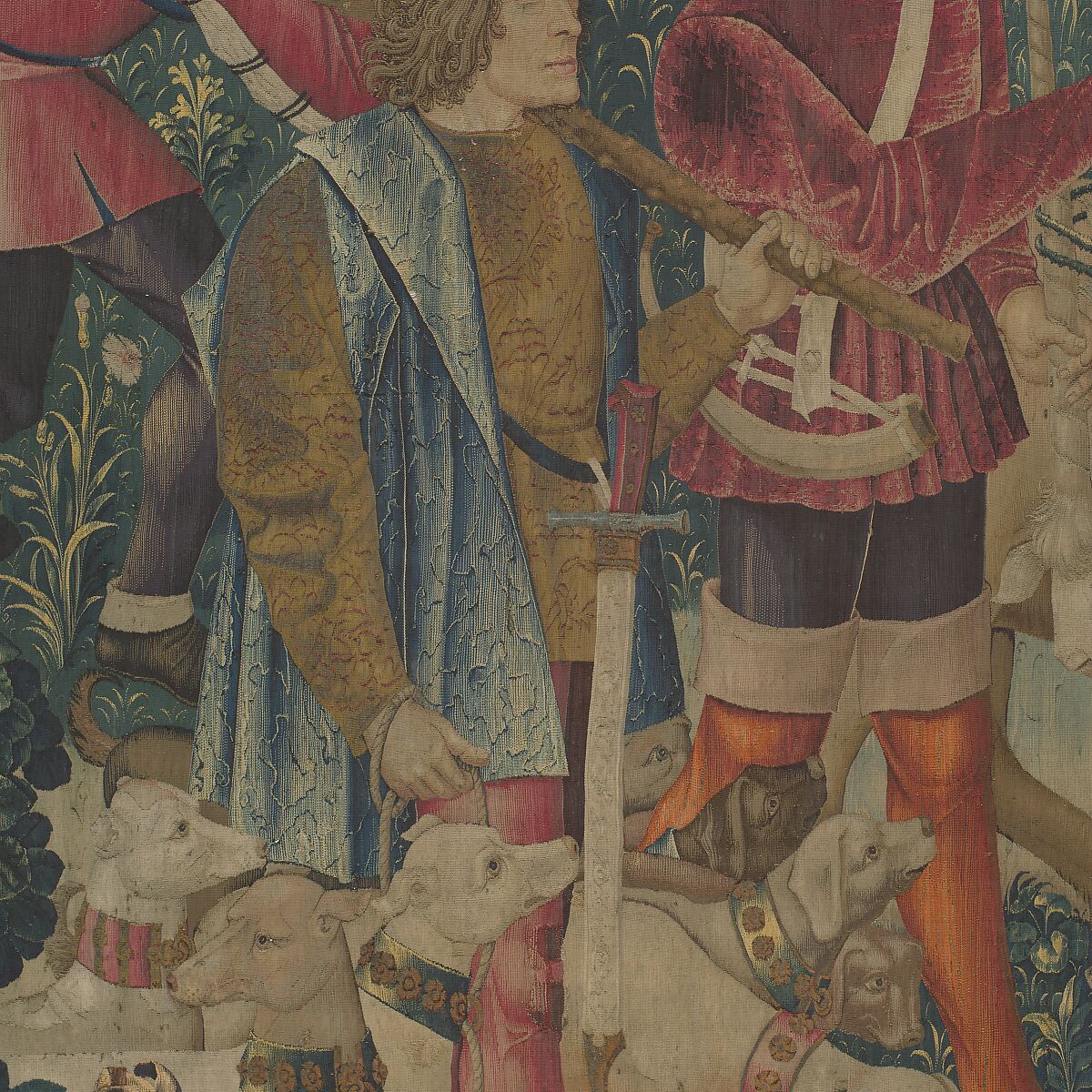 The Hunters Return to the Castle (from the Unicorn Tapestries), Wool warp with wool, silk, silver, and gilt wefts, French (cartoon)/South Netherlandish (woven)