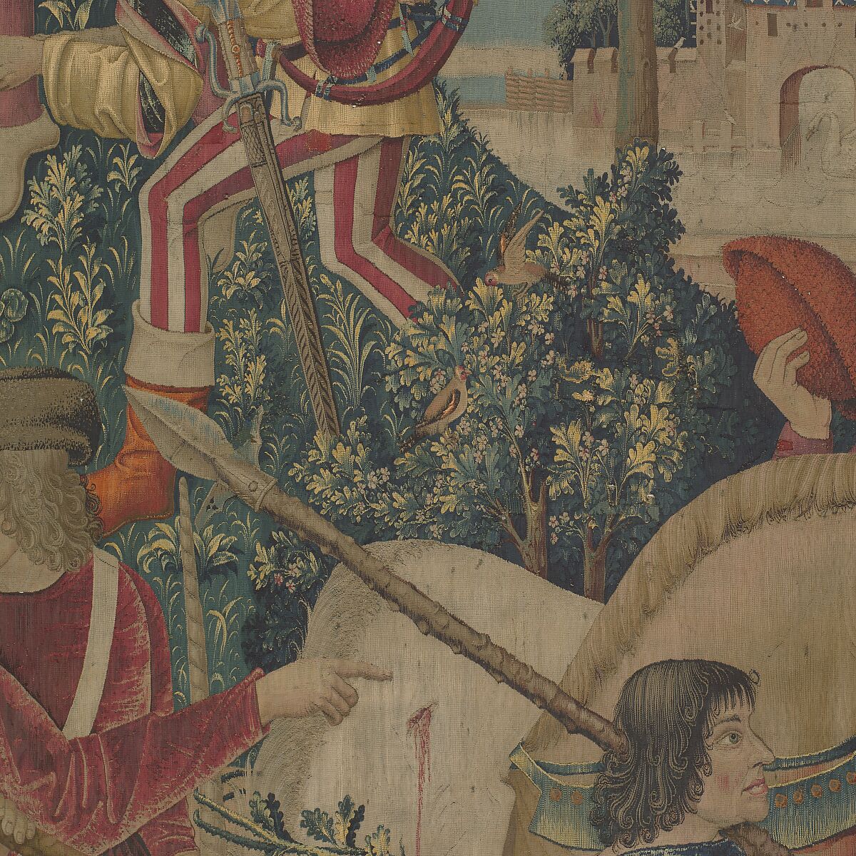 The Hunters Return to the Castle (from the Unicorn Tapestries), Wool warp with wool, silk, silver, and gilt wefts, French (cartoon)/South Netherlandish (woven)