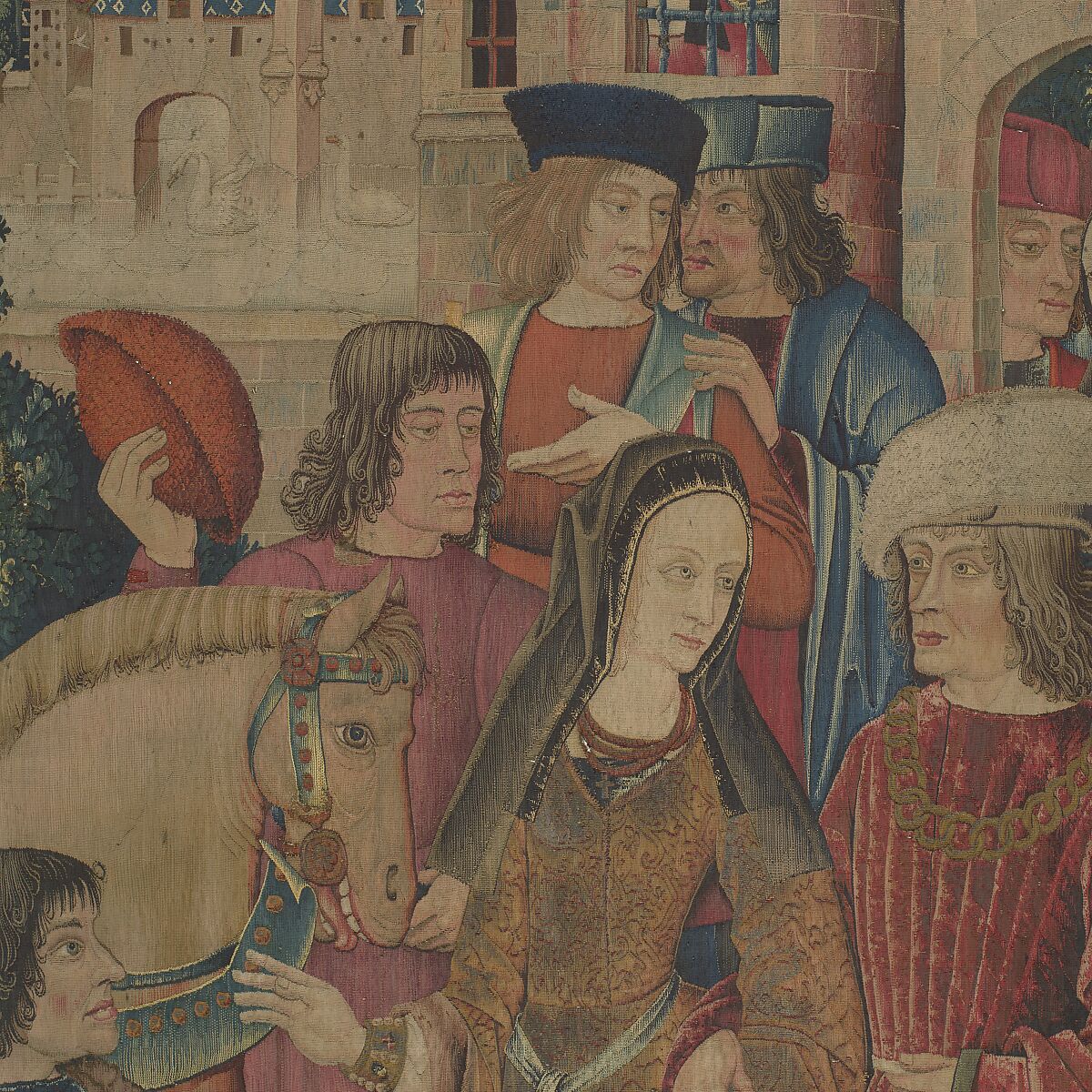 The Hunters Return to the Castle (from the Unicorn Tapestries), Wool warp with wool, silk, silver, and gilt wefts, French (cartoon)/South Netherlandish (woven)