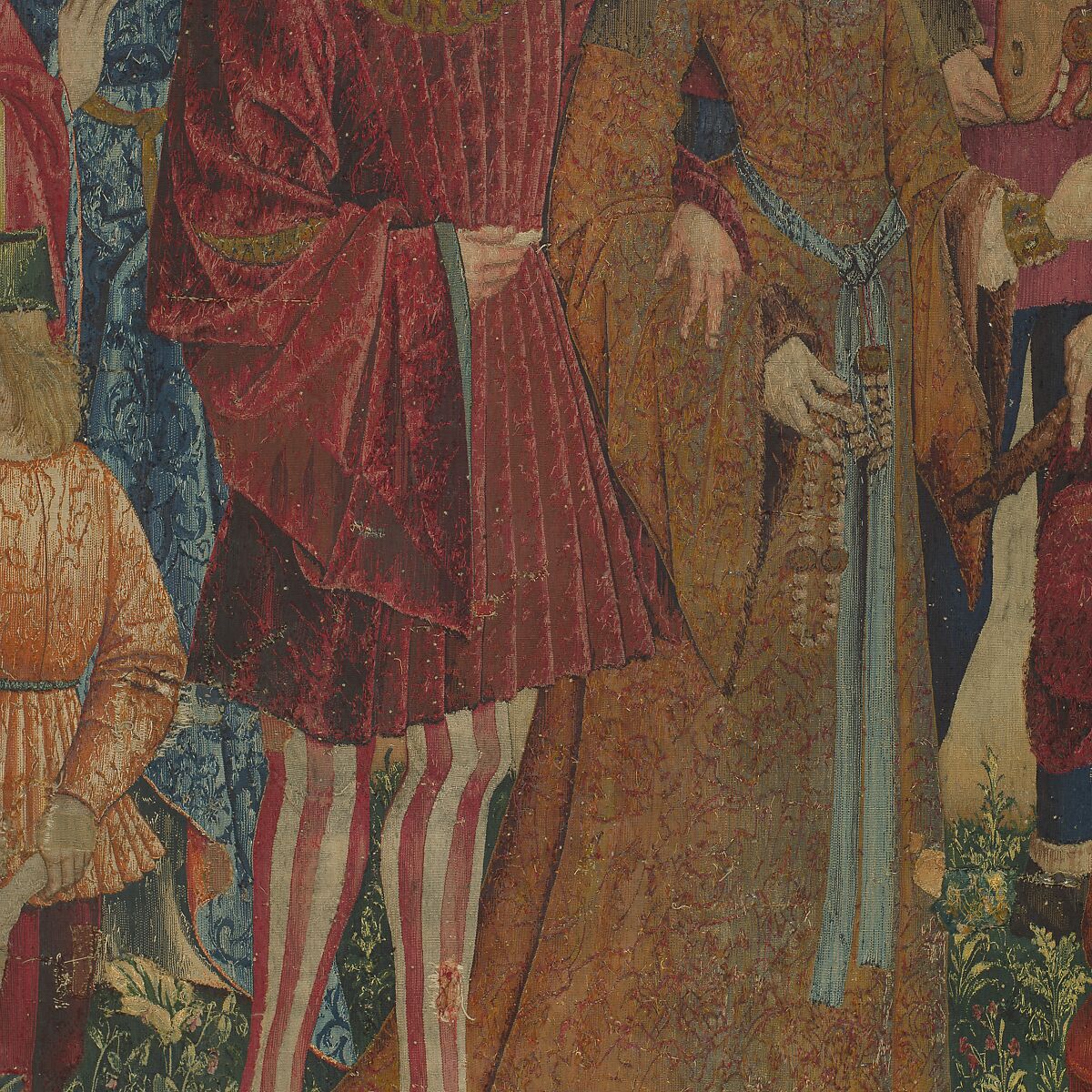 The Hunters Return to the Castle (from the Unicorn Tapestries), Wool warp with wool, silk, silver, and gilt wefts, French (cartoon)/South Netherlandish (woven)