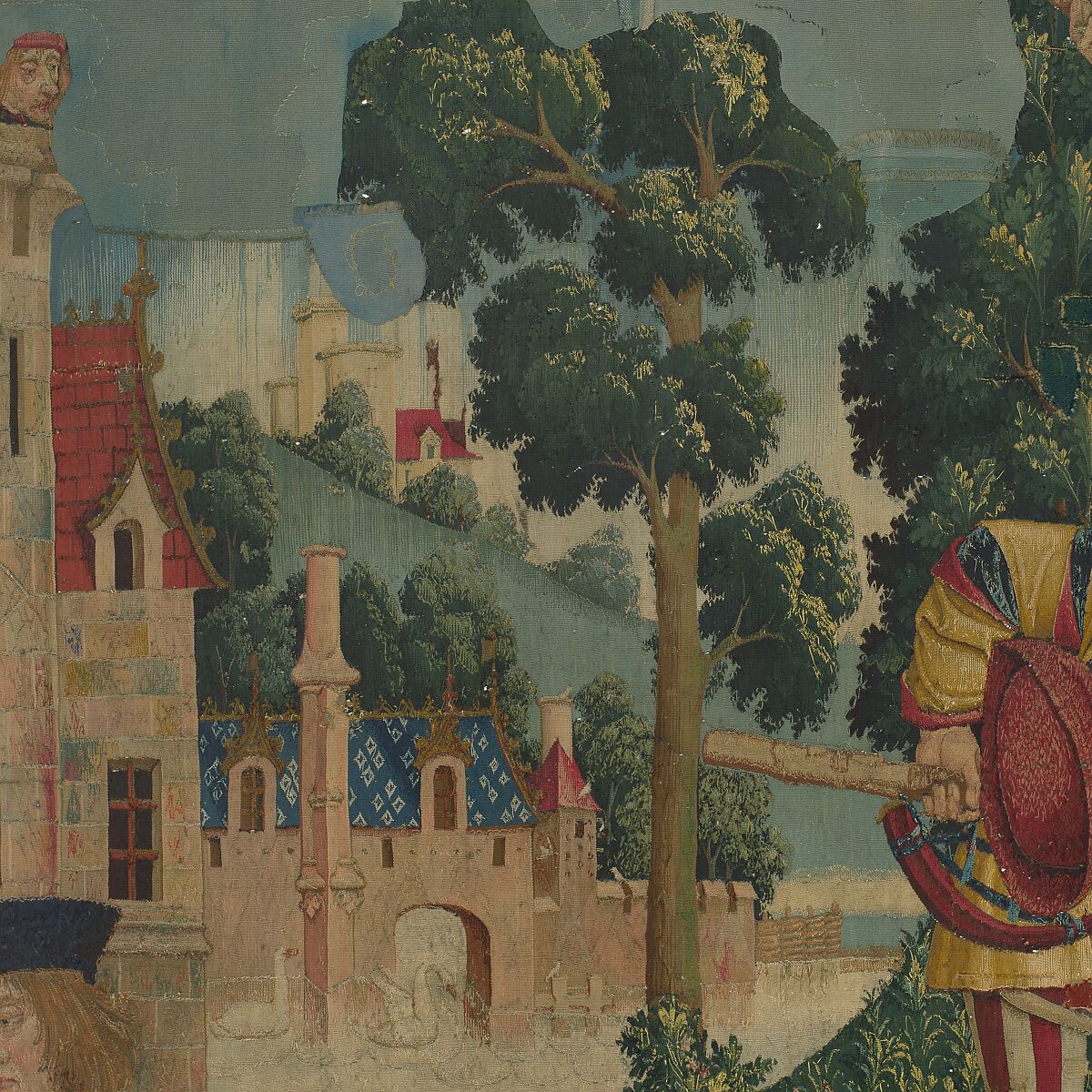 The Hunters Return to the Castle (from the Unicorn Tapestries), Wool warp with wool, silk, silver, and gilt wefts, French (cartoon)/South Netherlandish (woven)