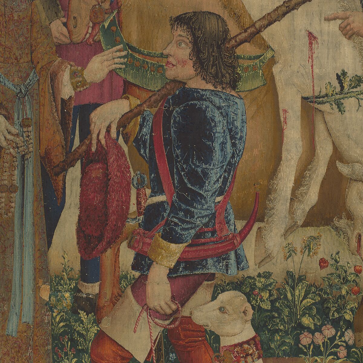 The Hunters Return to the Castle (from the Unicorn Tapestries), Wool warp with wool, silk, silver, and gilt wefts, French (cartoon)/South Netherlandish (woven)
