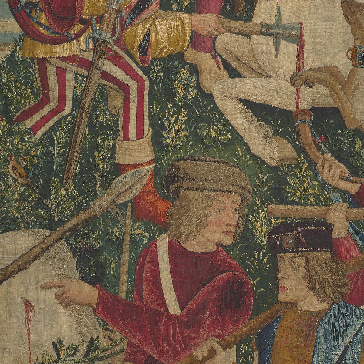 The Hunters Return to the Castle (from the Unicorn Tapestries), Wool warp with wool, silk, silver, and gilt wefts, French (cartoon)/South Netherlandish (woven)
