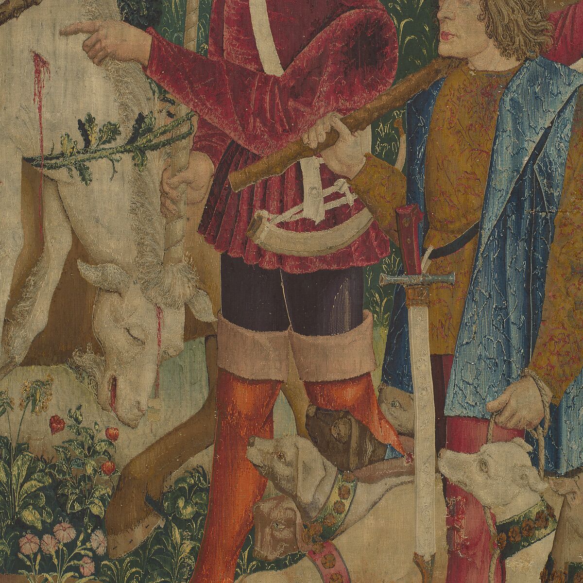 The Hunters Return to the Castle (from the Unicorn Tapestries), Wool warp with wool, silk, silver, and gilt wefts, French (cartoon)/South Netherlandish (woven)