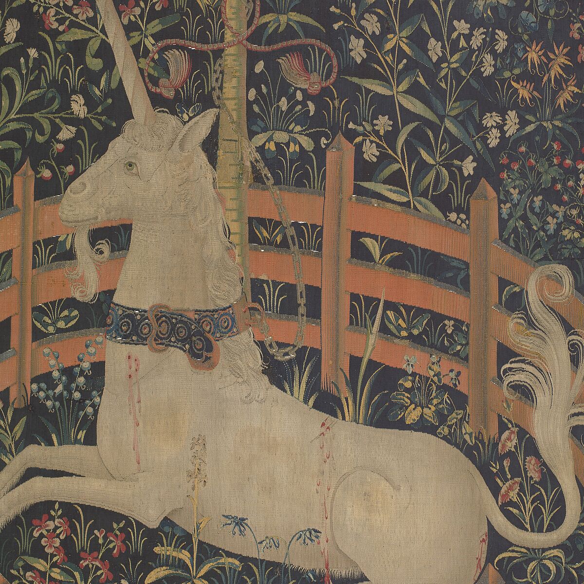 The Unicorn Rests in a Garden (from the Unicorn Tapestries), Wool warp with wool, silk, silver, and gilt wefts, French (cartoon)/South Netherlandish (woven)