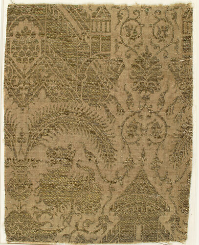 Textile with Figures and Animals in Architectural Setting