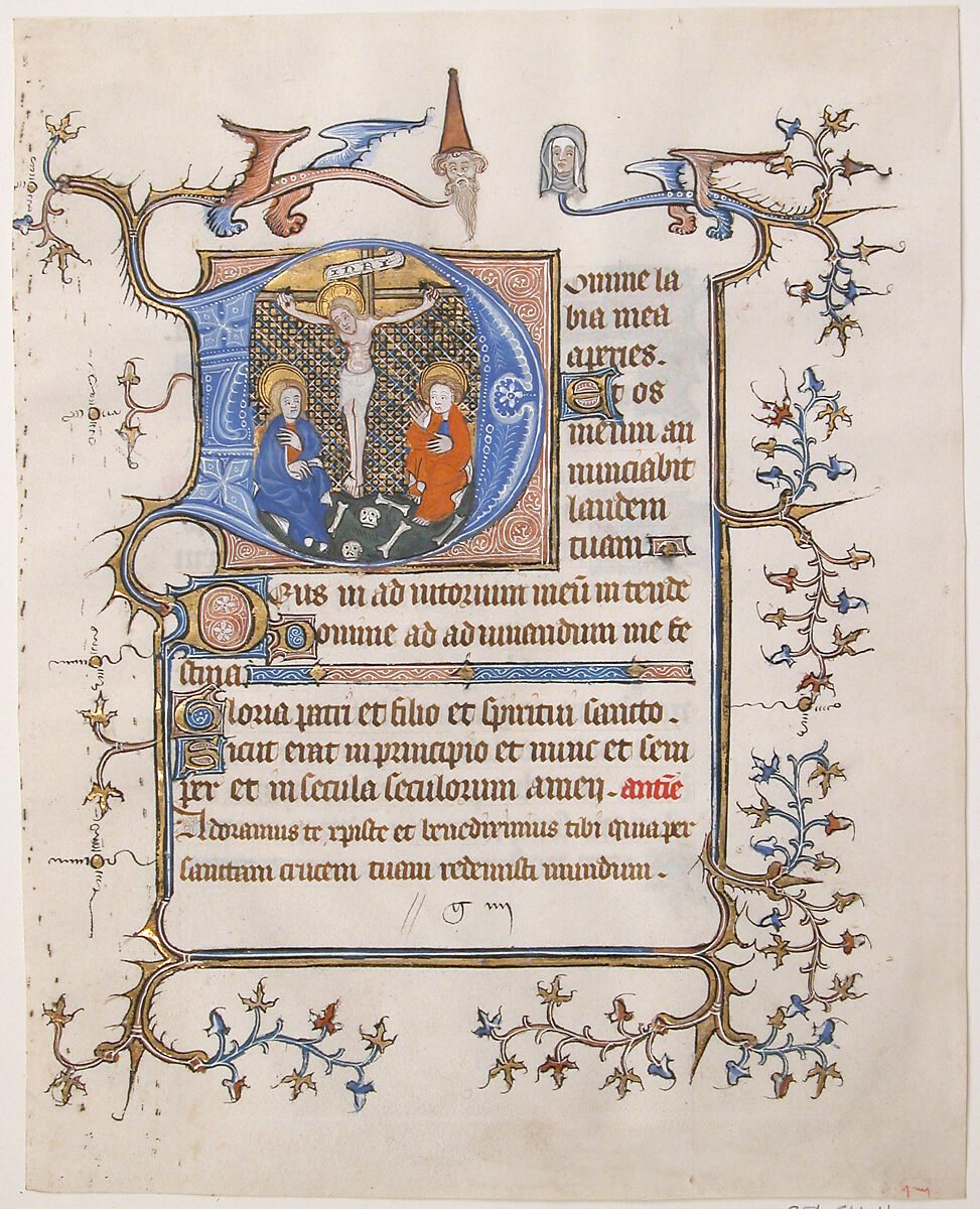 Manuscript Leaf with the Crucifixion in an Initial D, from a Book of Hours