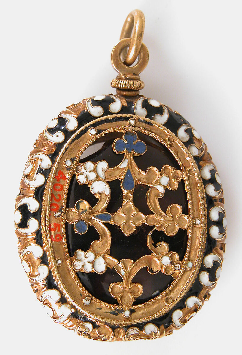 Christ Crucified between the Virgin and Saint John, Sardonyx, rock crystal, gold and enamel mount, French (?)