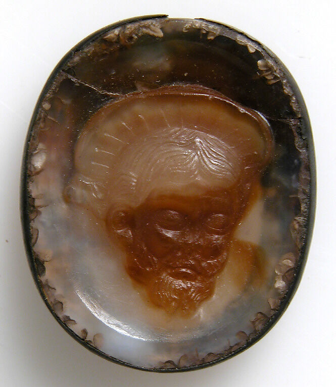 Cameo with Saint John The Baptist, Sardonyx, silver mount, Italian 