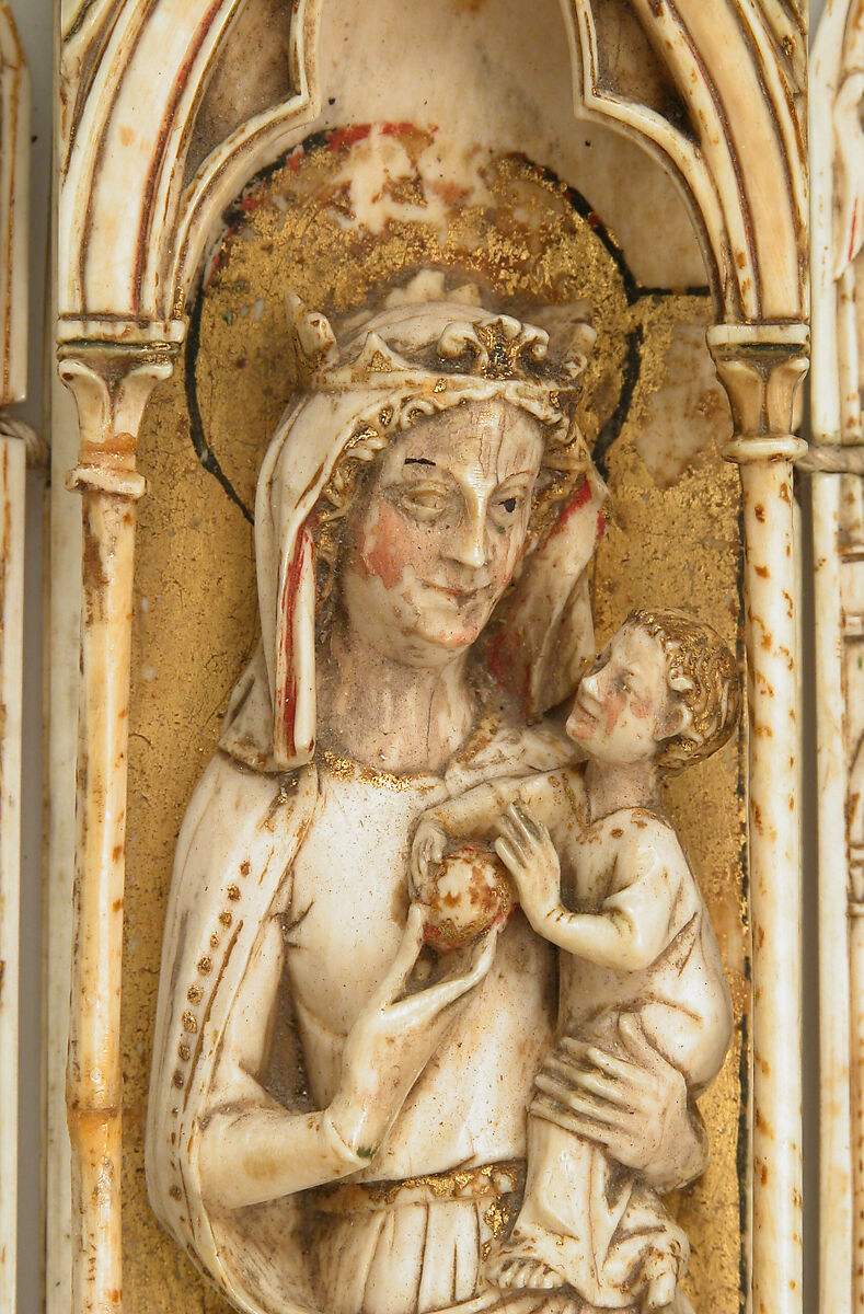 Folding Shrine with Virgin and Child, Elephant ivory, traces of paint and gilding, French