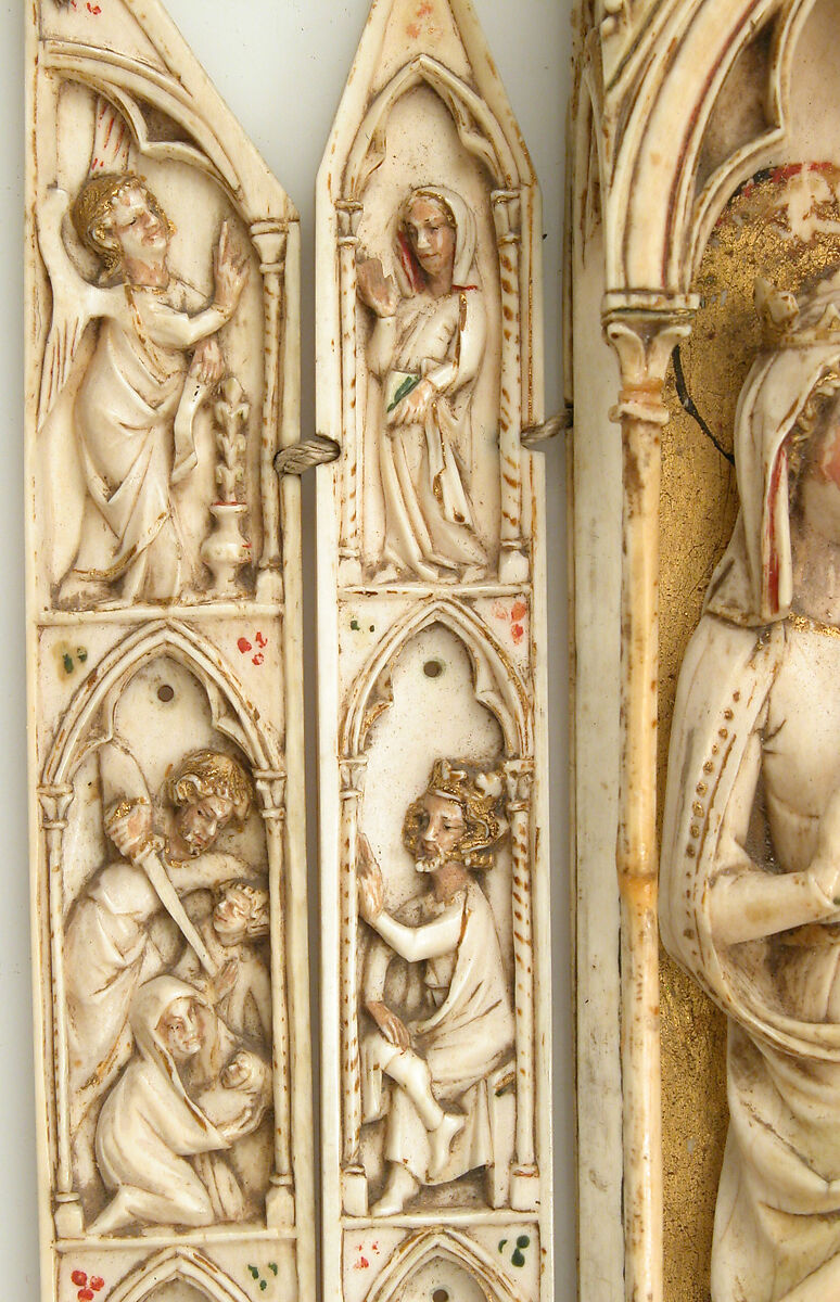 Folding Shrine with Virgin and Child, Elephant ivory, traces of paint and gilding, French