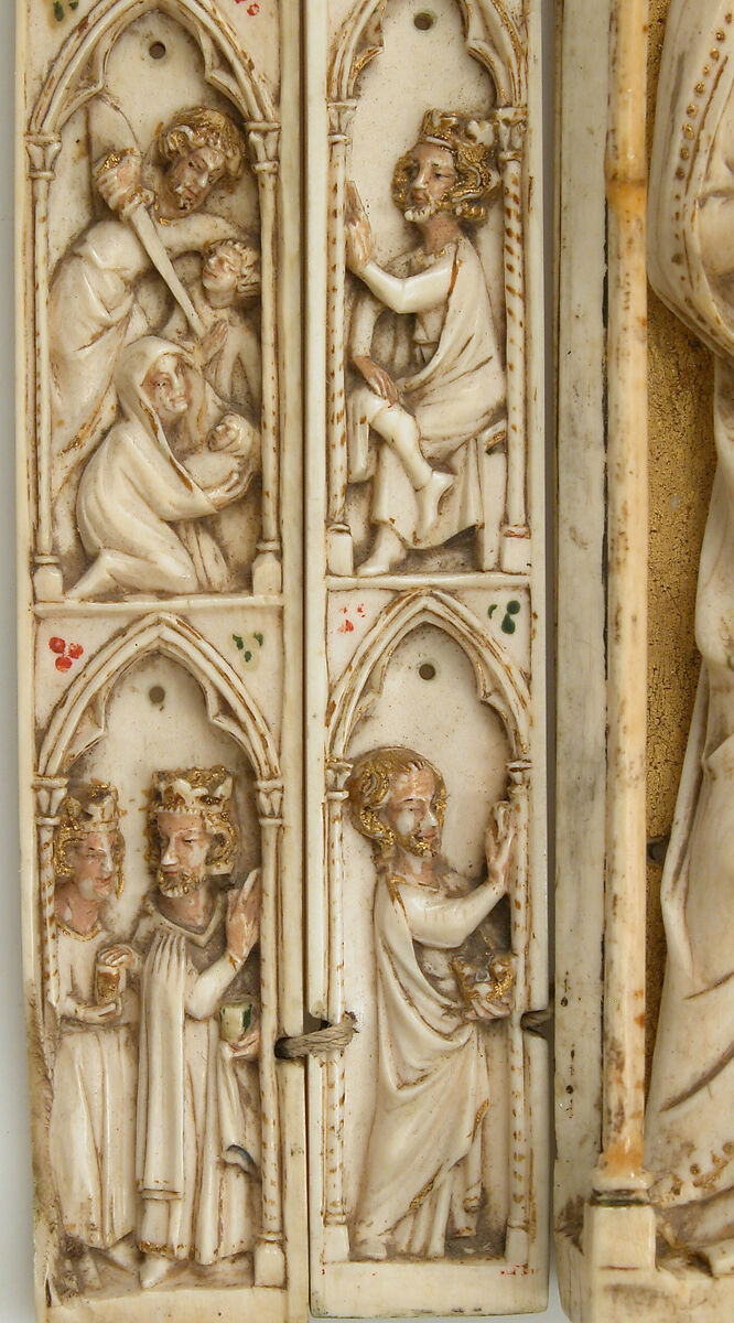 Folding Shrine with Virgin and Child, Elephant ivory, traces of paint and gilding, French