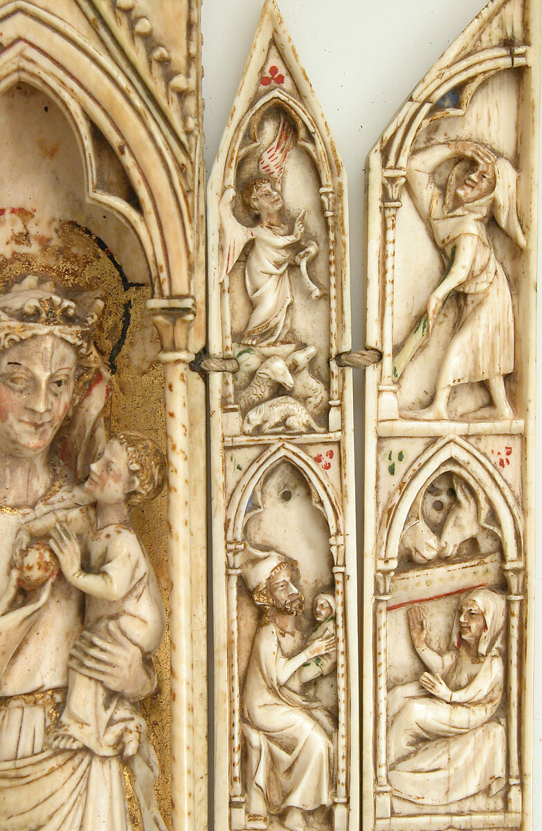 Folding Shrine with Virgin and Child, Elephant ivory, traces of paint and gilding, French