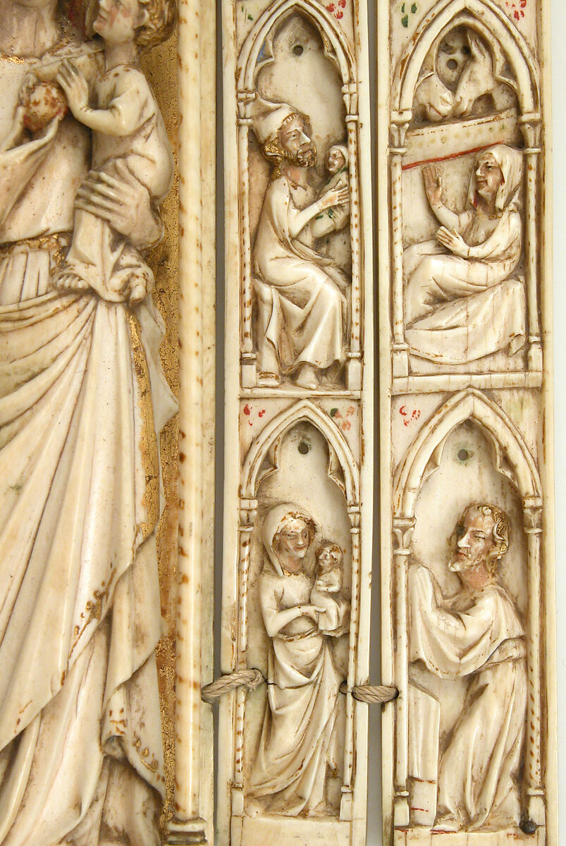 Folding Shrine with Virgin and Child, Elephant ivory, traces of paint and gilding, French