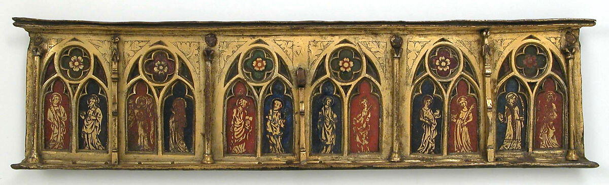 Plaque with Six Inset Panels, Copper-gilt, champlevé translucent enamel, French 