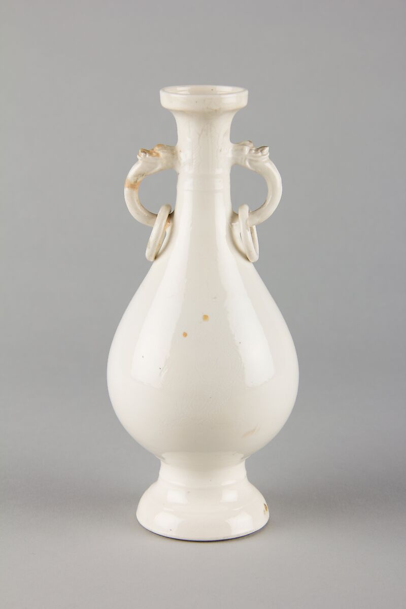 Vase with ring handles, Soft-paste porcelain with white glaze (Jingdezhen ware), China 