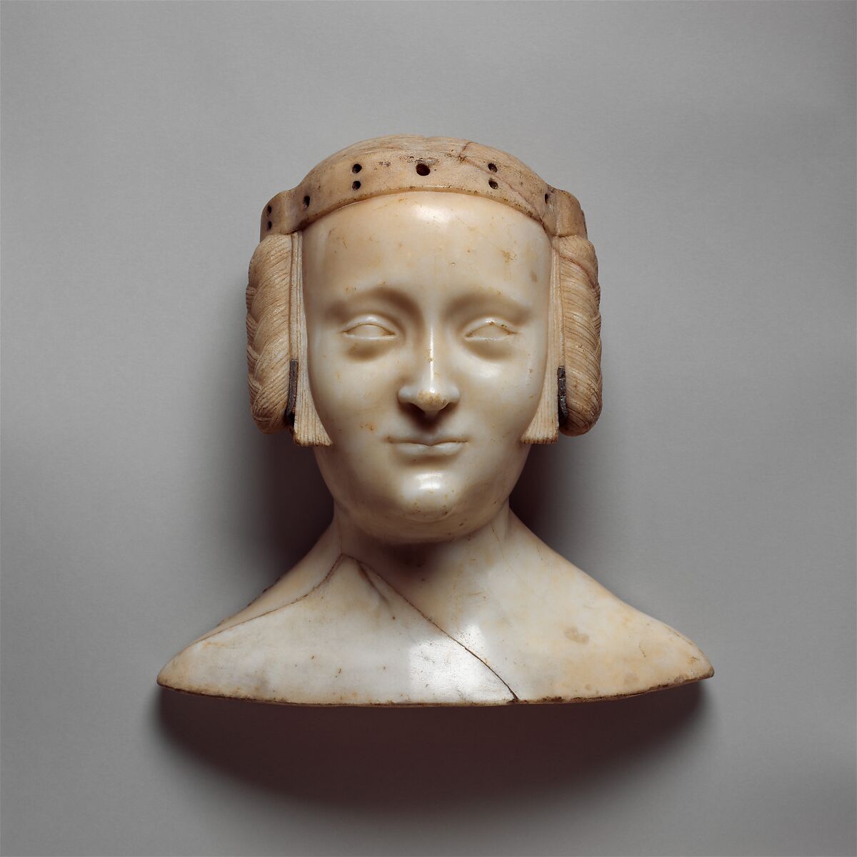 Tomb Effigy Bust of Marie de France (1327-41), daughter of Charles IV of France and Jeanne d'Evreux, Jean de Liège (Franco-Netherlandish, active ca. 1361–died 1381), Marble with lead inlays, French