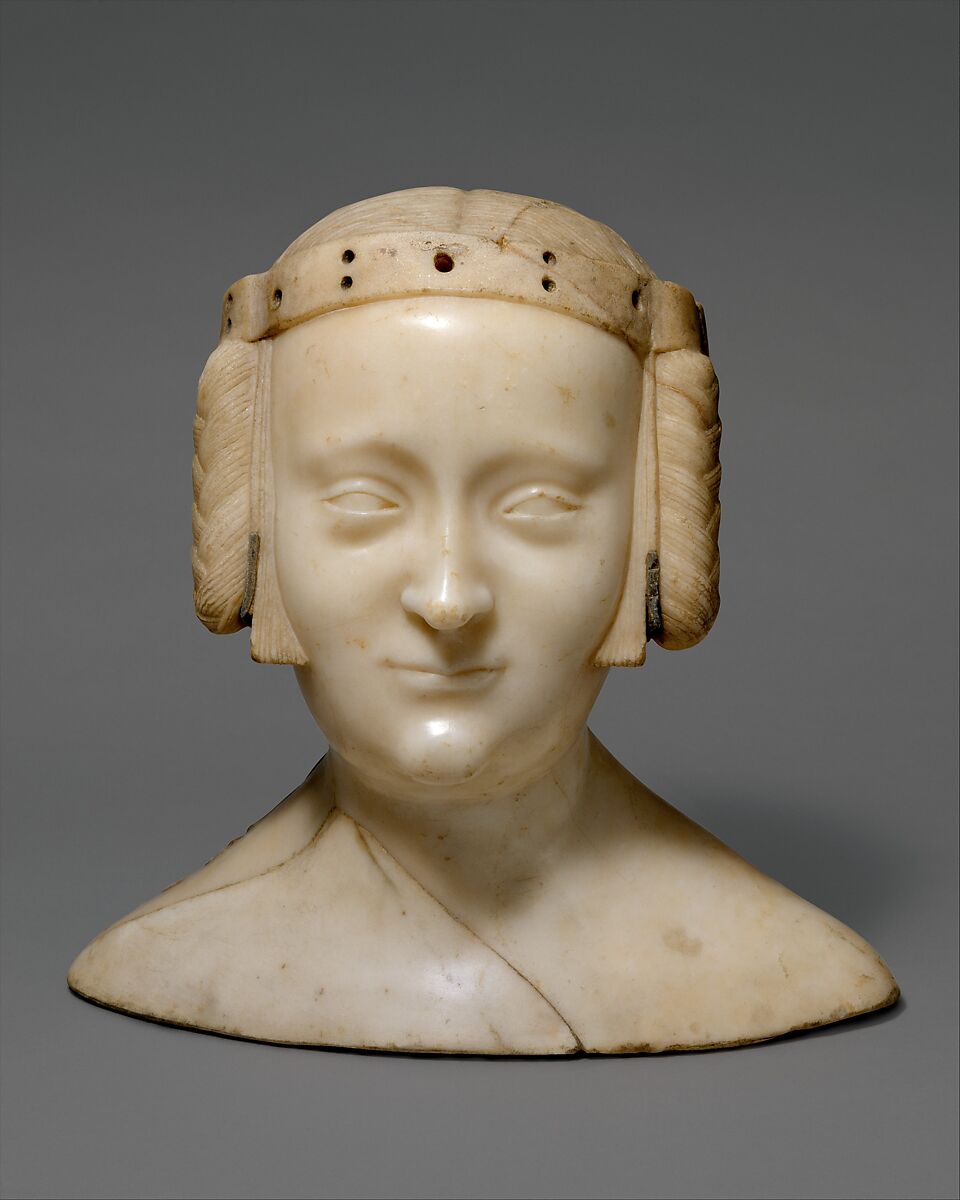 Tomb Effigy Bust of Marie de France (1327-41), daughter of Charles IV of France and Jeanne d'Evreux, Jean de Liège  Franco-Netherlandish, Marble with lead inlays, French