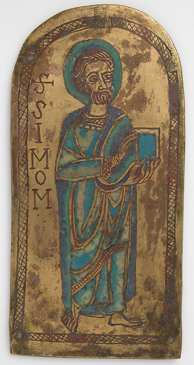 Plaque of St. Simon, Champlevé enamel, copper-gilt, German 