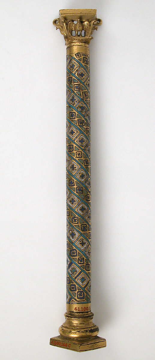 Colonnette from a Reliquary Shrine, Champlevé enamel, copper alloy, gilt, German 