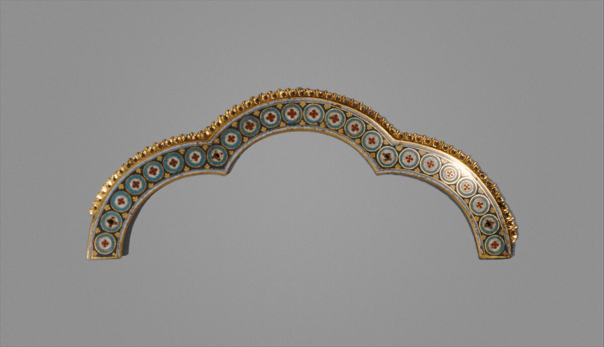 Tri-Lobed Arch from a Reliquary Shrine, Nicholas of Verdun and Cologne Followers, Champlevé enamel on gilded copper, German 