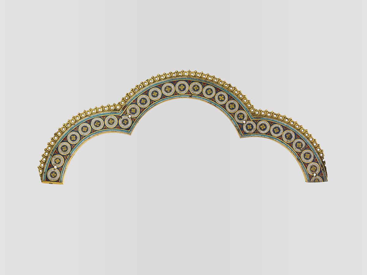 Tri-Lobed Arch from a Reliquary Shrine, Nicholas of Verdun and Cologne Followers, Champlevé enamel on gilded copper, German 