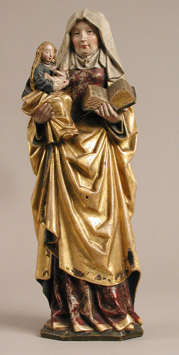 Saint Anne Holding the Virgin and Child, Walnut with polychromy and gilding, and metal thread, South Netherlandish 