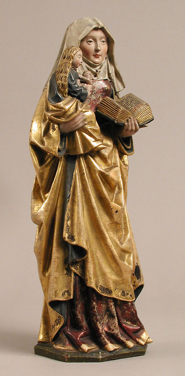 Saint Anne Holding the Virgin and Child, Walnut with polychromy and gilding, and metal thread, South Netherlandish