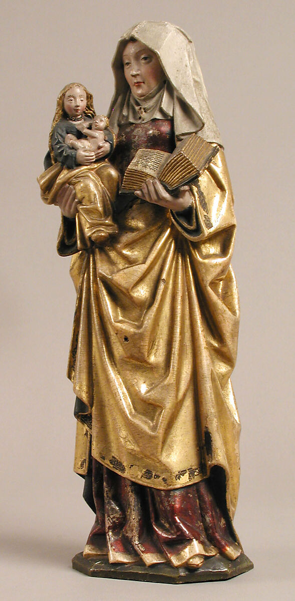 Saint Anne Holding the Virgin and Child, Walnut with polychromy and gilding, and metal thread, South Netherlandish