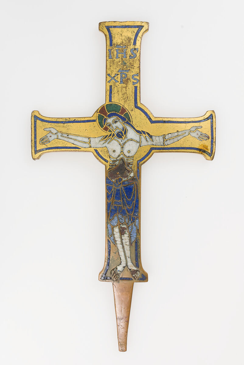 Crucifix, Champlevé enamel, copper-gilt, Spanish