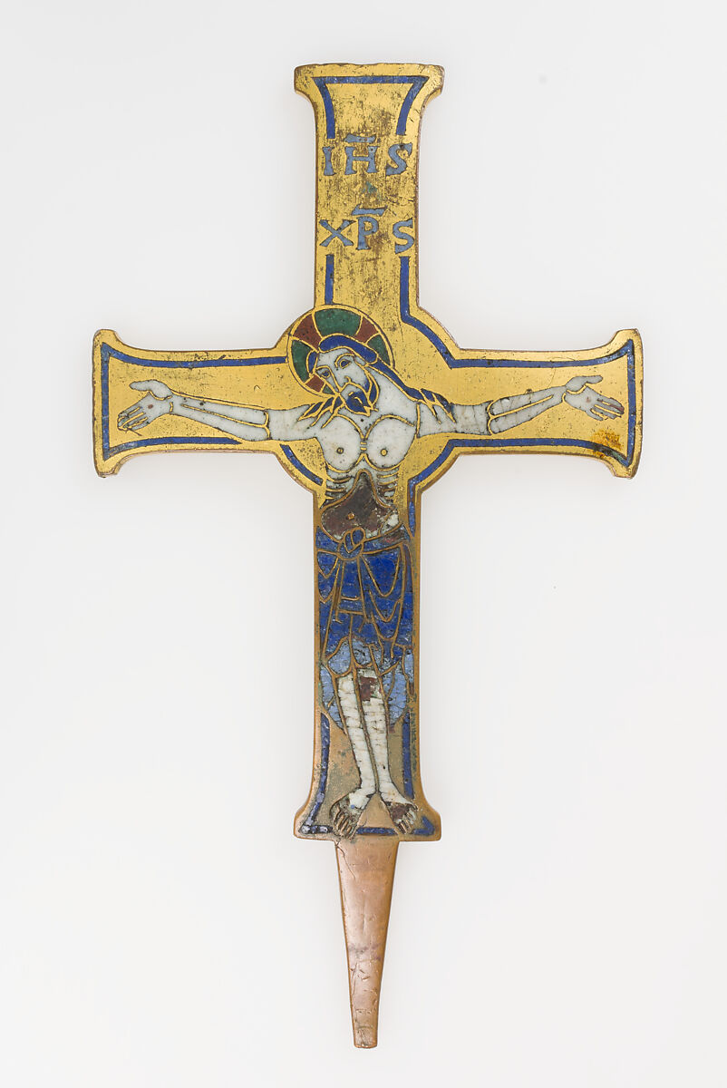 Crucifix, Champlevé enamel, copper-gilt, Spanish 