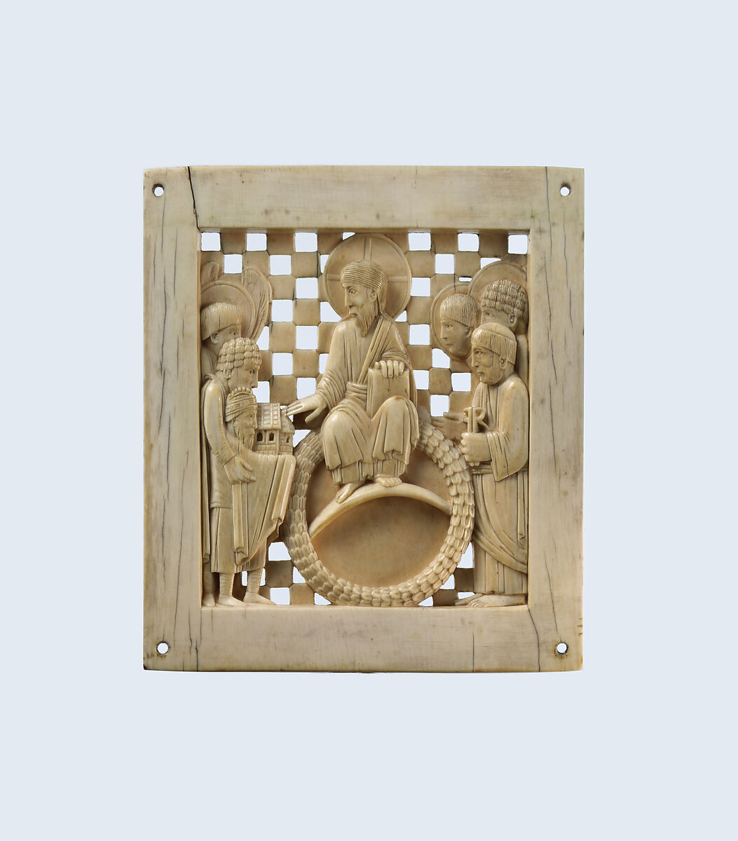 Plaque with Christ Receiving Magdeburg Cathedral from Emperor Otto I, Elephant ivory, Ottonian 