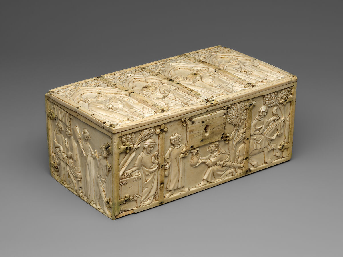 Box with the Parable Prodigal Son and Scenes of Lovers, Elephant ivory, French 