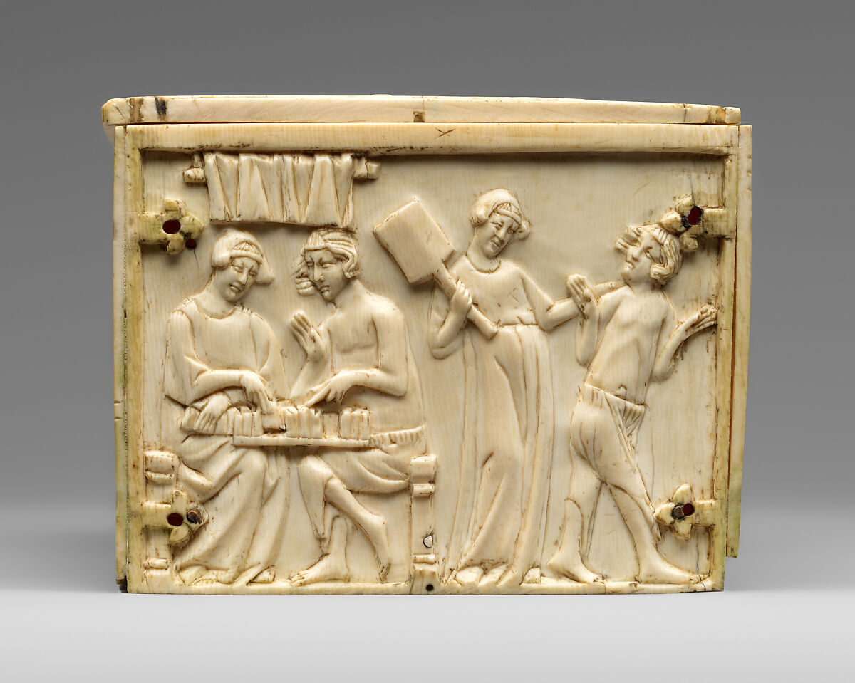 Box with the Parable Prodigal Son and Scenes of Lovers, Elephant ivory, French
