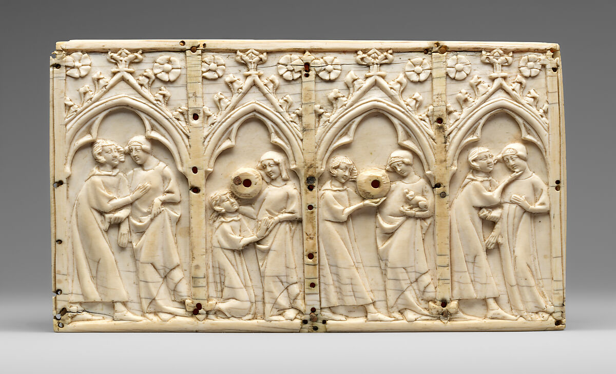 Box with the Parable Prodigal Son and Scenes of Lovers, Elephant ivory, French