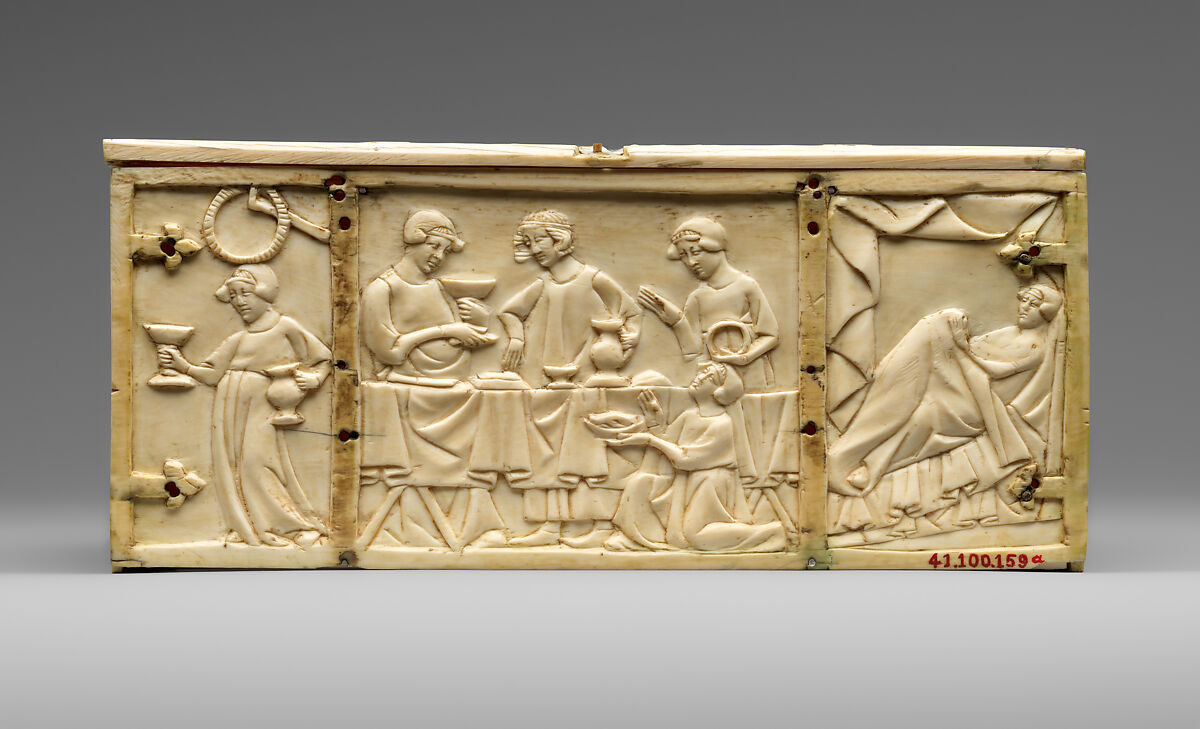 Box with the Parable Prodigal Son and Scenes of Lovers, Elephant ivory, French