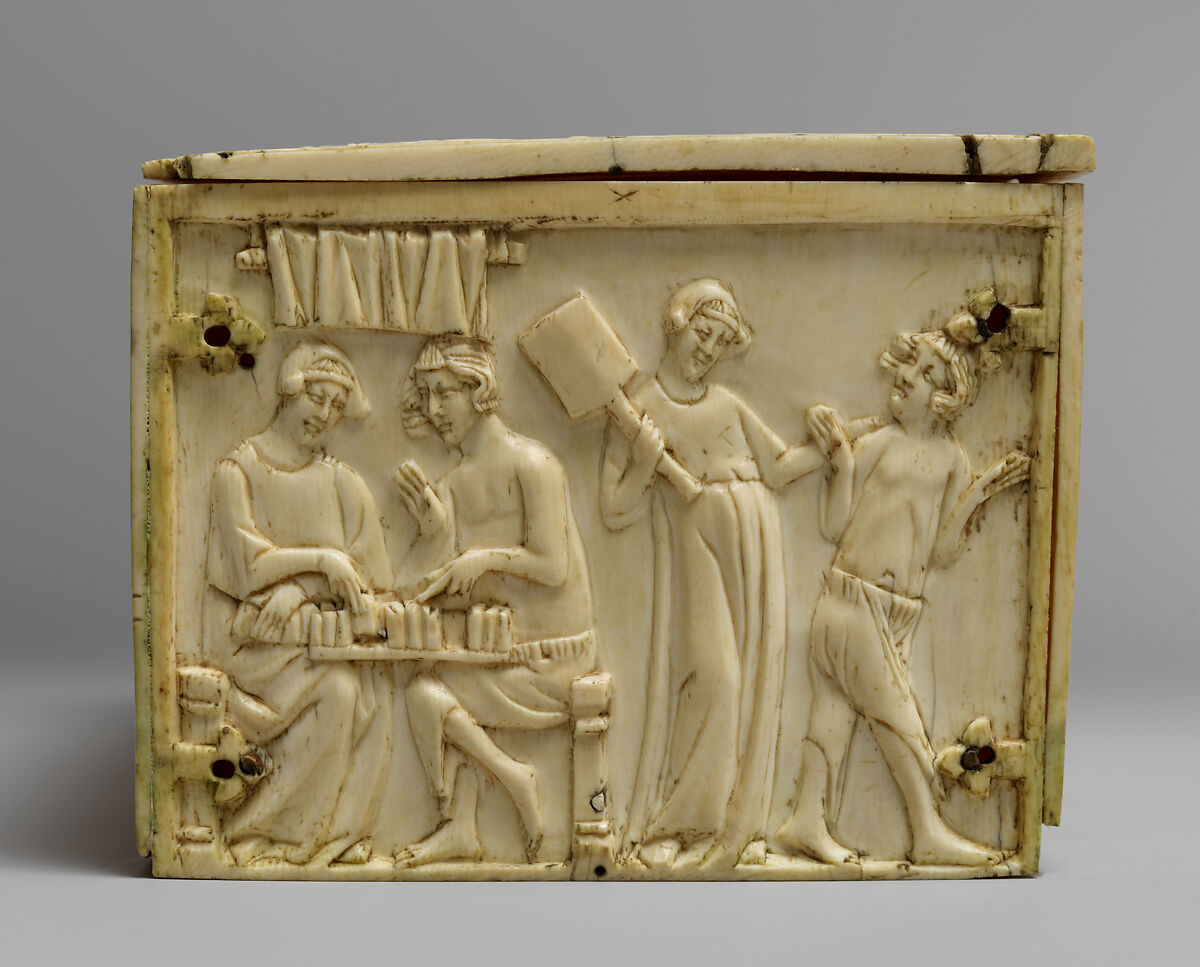 Box with the Parable Prodigal Son and Scenes of Lovers, Elephant ivory, French