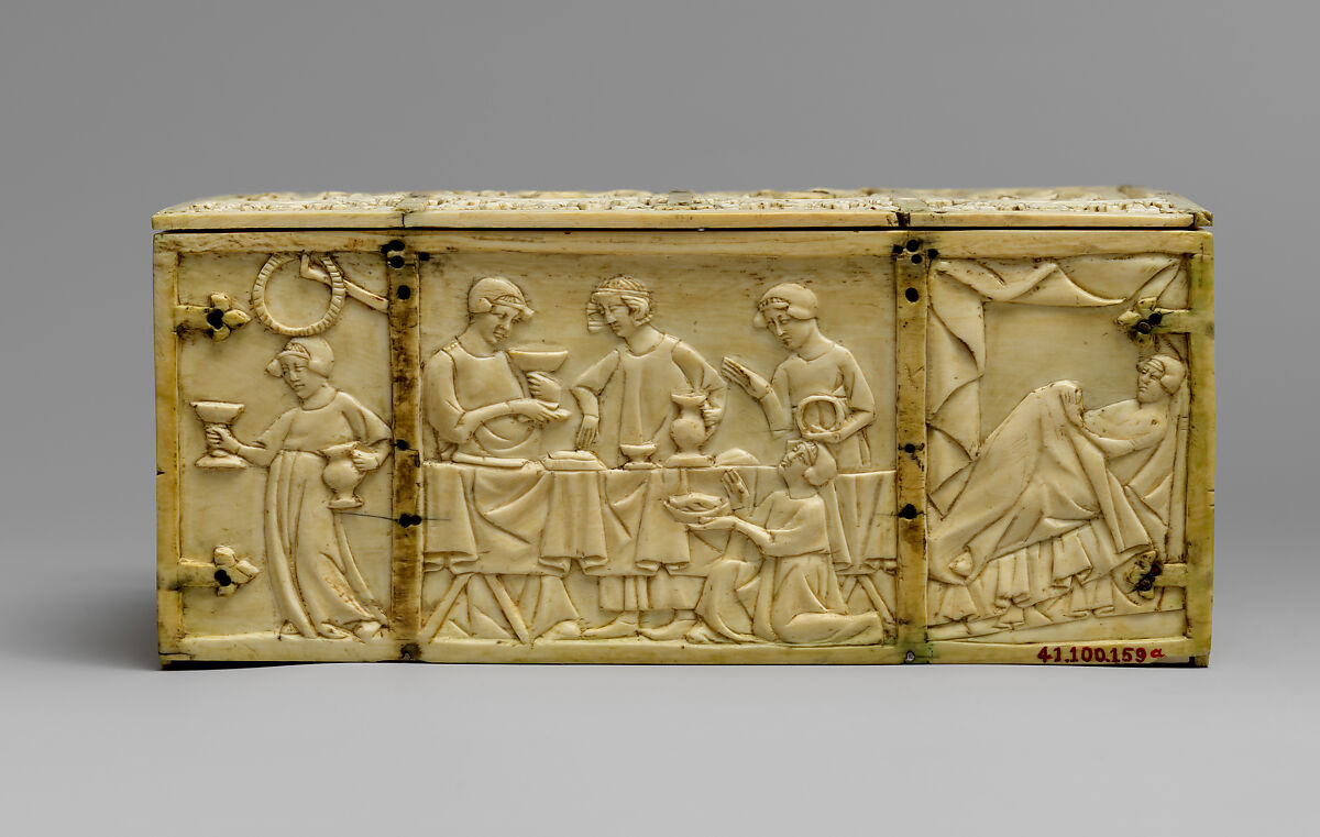 Box with the Parable Prodigal Son and Scenes of Lovers, Elephant ivory, French