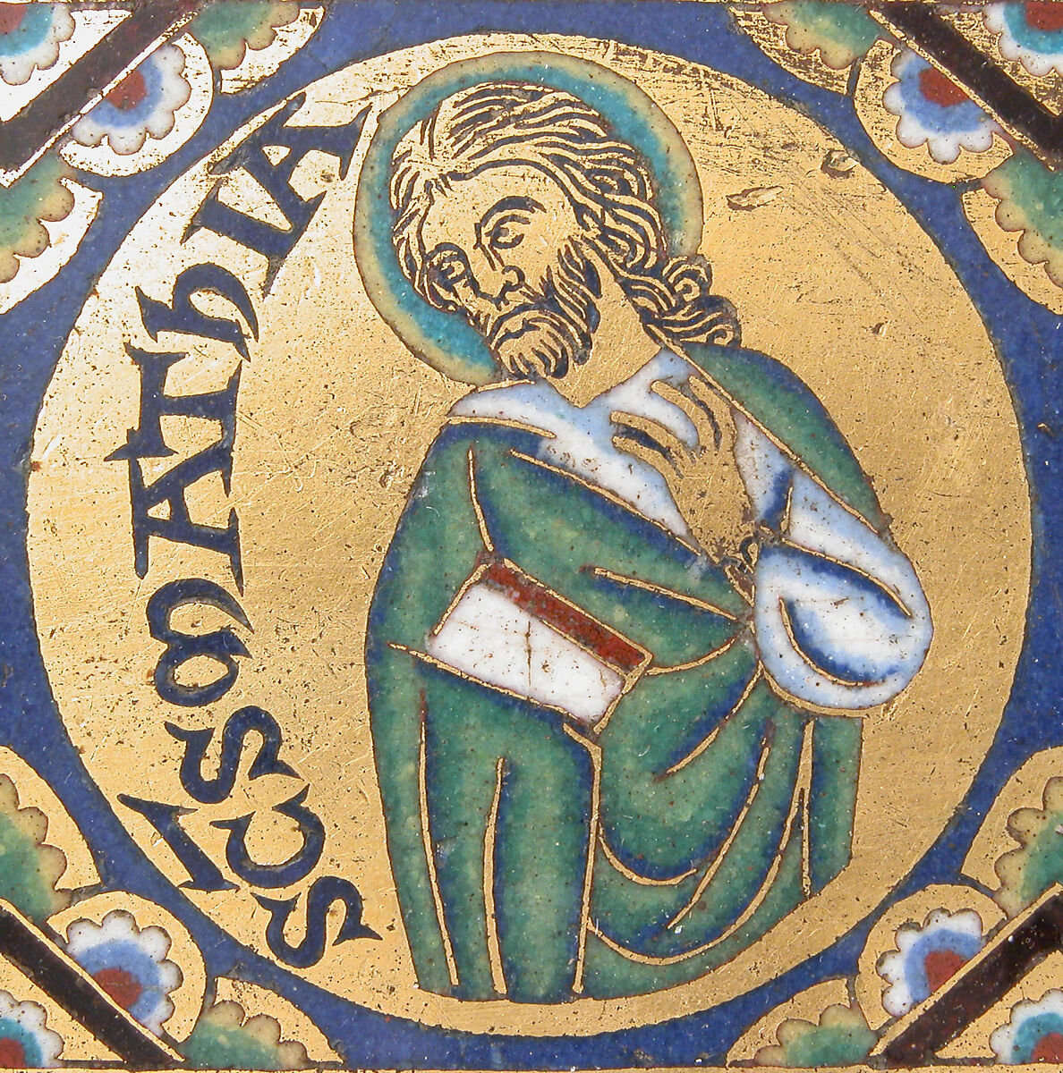 Plaque with Saints James, Matthew, and Thomas, Champlevé enamel, copper alloy, gilt, South Netherlandish