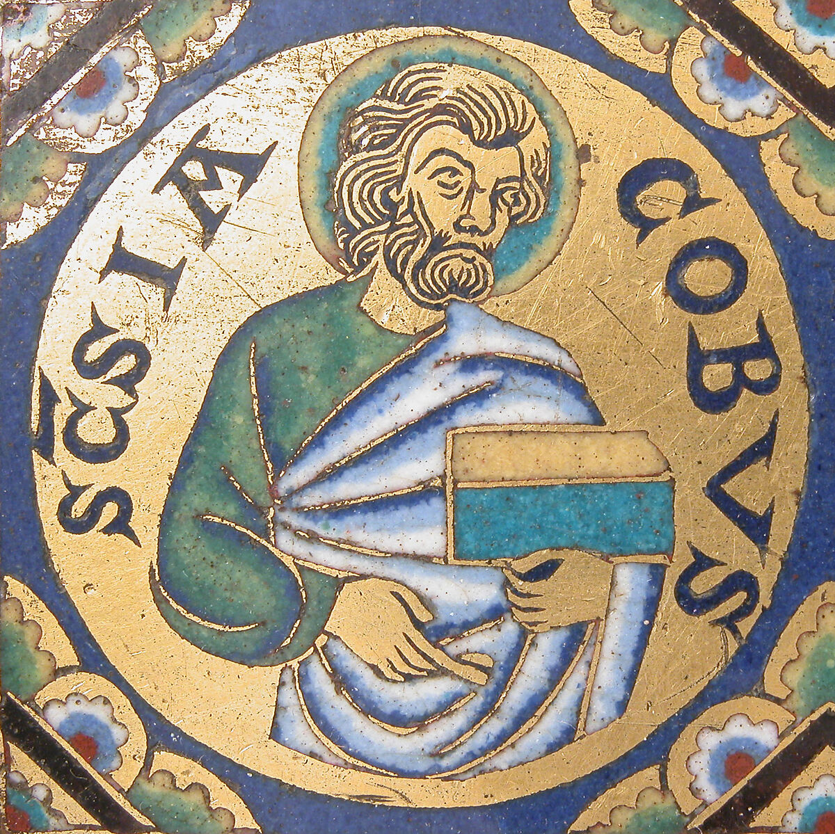 Plaque with Saints James, Matthew, and Thomas, Champlevé enamel, copper alloy, gilt, South Netherlandish