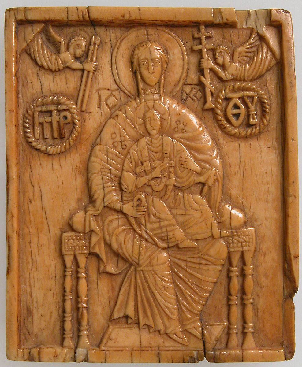 Icon with Virgin and the Christ Child, Elephant ivory, Russian or Greek 