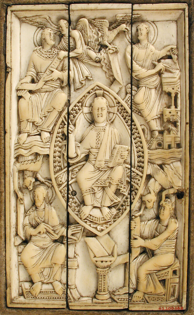 Plaque with Christ in Majesty and the Four Evangelists, Ivory, Ottonian 