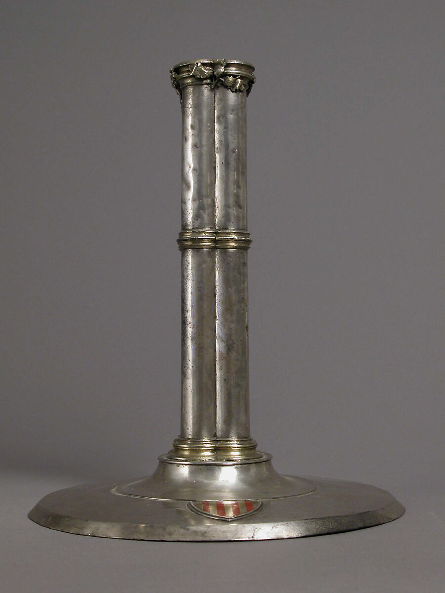 Candlestick, Silver, silver-gilt, champlevé enamel, Spanish 