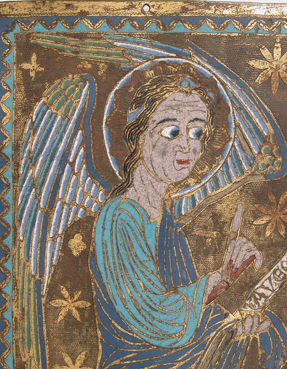Plaque with the Annunciation, Champlevé enamel, copper-gilt, Catalan or Central Italian