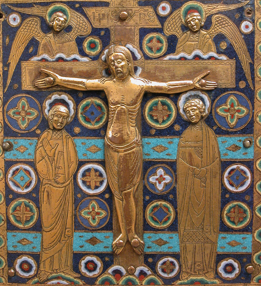 Tabernacle, Copper (plaques): engraved, scraped, stippled, and gilt; (appliqués): repoussé, chased, engraved, scraped, and gilt;  champlevé enamel: blue-black, dark, medium, and light blue; turquoise, dark and medium green, yellow, red, and white; wood core, painted red, French