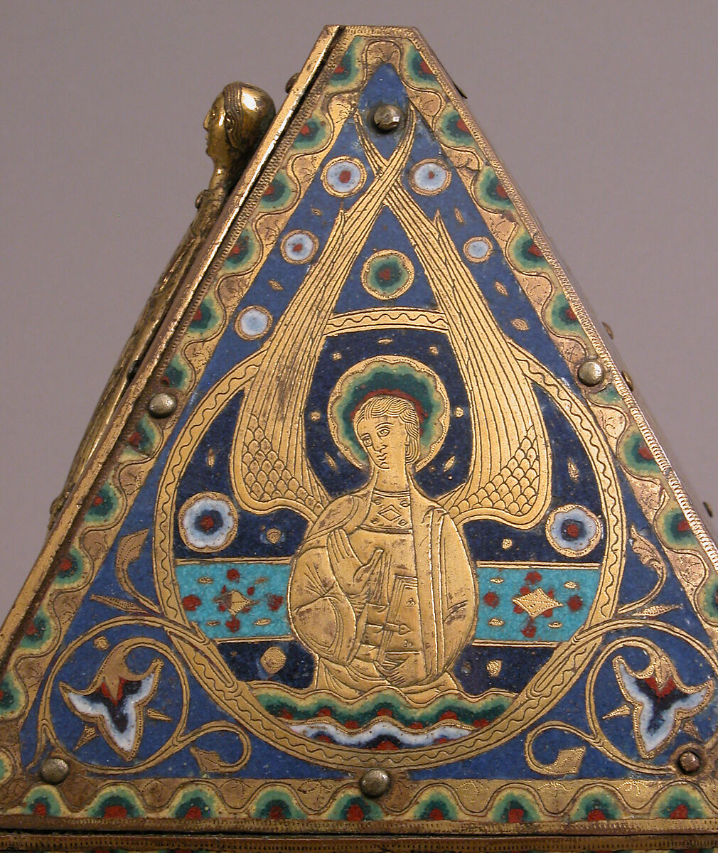 Tabernacle, Copper (plaques): engraved, scraped, stippled, and gilt; (appliqués): repoussé, chased, engraved, scraped, and gilt;  champlevé enamel: blue-black, dark, medium, and light blue; turquoise, dark and medium green, yellow, red, and white; wood core, painted red, French
