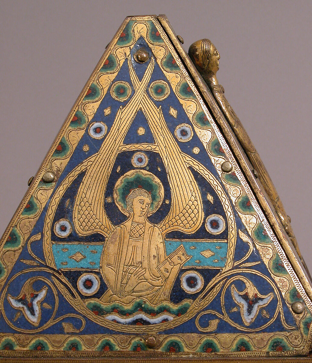 Tabernacle, Copper (plaques): engraved, scraped, stippled, and gilt; (appliqués): repoussé, chased, engraved, scraped, and gilt;  champlevé enamel: blue-black, dark, medium, and light blue; turquoise, dark and medium green, yellow, red, and white; wood core, painted red, French