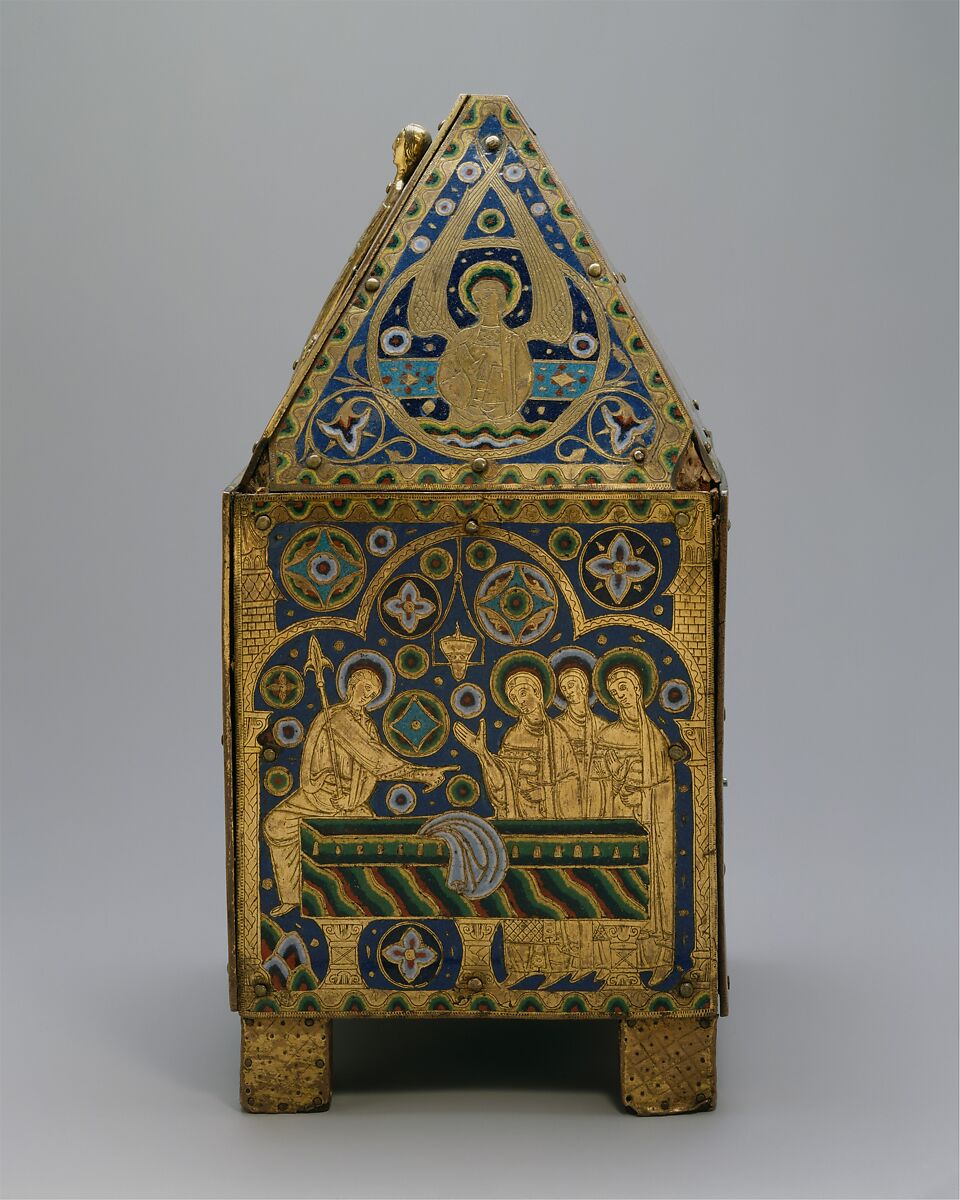 Tabernacle, Copper (plaques): engraved, scraped, stippled, and gilt; (appliqués): repoussé, chased, engraved, scraped, and gilt;  champlevé enamel: blue-black, dark, medium, and light blue; turquoise, dark and medium green, yellow, red, and white; wood core, painted red, French