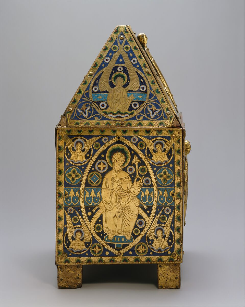 Tabernacle, Copper (plaques): engraved, scraped, stippled, and gilt; (appliqués): repoussé, chased, engraved, scraped, and gilt;  champlevé enamel: blue-black, dark, medium, and light blue; turquoise, dark and medium green, yellow, red, and white; wood core, painted red, French